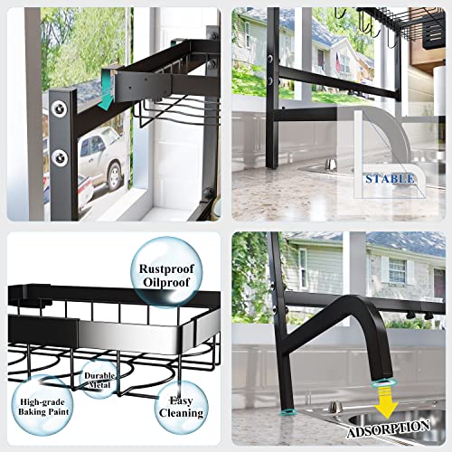 Over The Sink Dish Drying Rack, Adjustable 25.5-33.5 in, 2-Tier, Black - color: Black