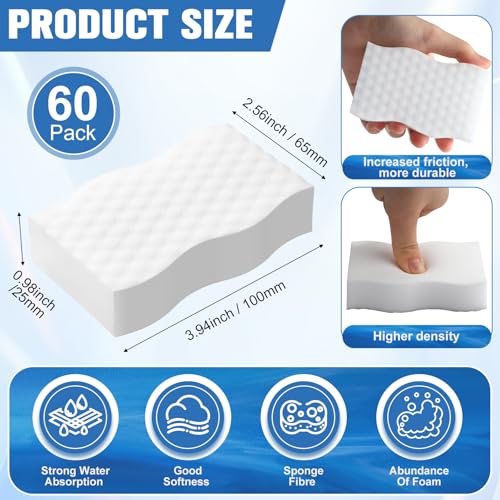 SiliFine Magic Extra Durable Sponge Eraser 3 Layer Density Cleaning Pads in Bulk Thick More Lasting Sponge Eraser for Bathroom Kitchen Floor Bathtub Toilet Cleaner - color: White