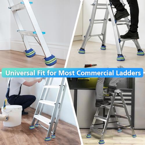 4PK Upgraded Step Ladder Safety Boots Floor Protectors with Reflective Strips, Anti-Slip Thick Rubber Base Ladder Shoes, Reusable Feet Covers with Drawstring & Storage Bag for Hardwood Protection