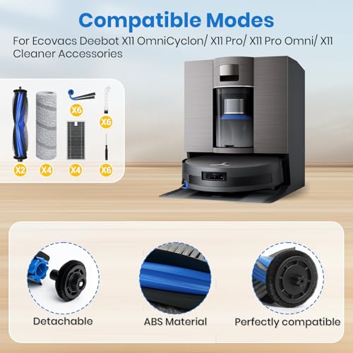X11 Replacement Parts for Ecovacs Deebot X11 OmniCyclone X11 Pro Omni X11 Pro X11 /T80s/ T80s Omni Vacuum Robotic Parts with 2 Roller Brush,4 Mop,4 HEAP,6 Side Brushes,1 Screwdriver,1 Brush - color: X11 Parts