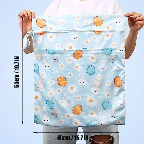 2pcs Travel Waterproof Laundry Bag, Cloth Diaper Wet Dry Bags with Handle 2 Zipper Pockets Washable Dirty Clothes Travelling Hanging Bathing Beach Daycare Yoga Gym Sports Exercise Swimsuits - color: Cartoon 3 White + Blue