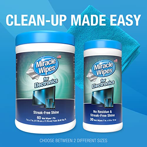 MiracleWipes for Electronics Cleaning - Screen Wipes Designed for TV, Phones, Monitors and More - Includes Microfiber Towel - (60 Count) (Pack of 2) - size: 60 Count (Pack of 2)