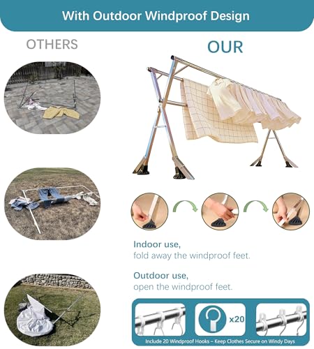 95 Inch Windproof Stainless Steel Folding Clothes Drying Rack