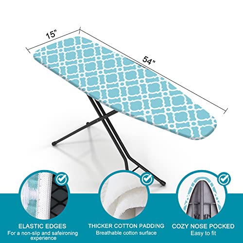 Ironing Board Cover and Pad, Standard Size 15" x 54" Iron Board Replacement Cover, 4 Layers Extra Thick Iron Board Cover Resist Scorching and Staining with Elastic Edge and 2 Fastener Straps - color: Green, size: 15" x 54"
