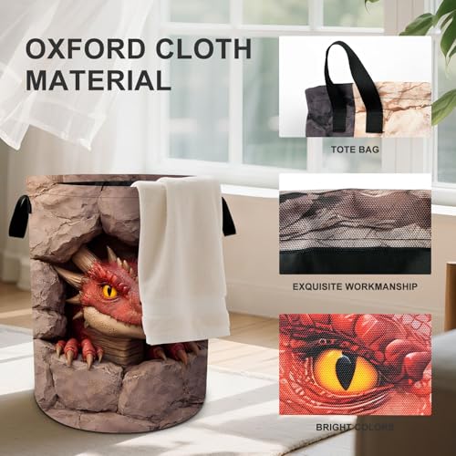 Dragon Laundry Basket Collapsible Oxford Cloth Fabric Hamper,Tote Bag Portable Storage Bin for Bedroom Bathroom Laundry Room 19.6x15.7 Inch - color: Dragon
