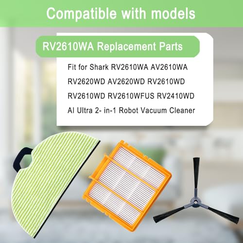 RV2610WA Replacement Parts Compatible with Shark RRV2610WA AV2610WA RV2620WD AV2620WD RV2610WD RV2610WD RV2610WFUS RV2410WD AI Ultra 2- in-1 Robot Vacuum, 4 Mop Pads, 3 Filters, 6 Side Brush - color: RV2610WA Standard Parts Kit