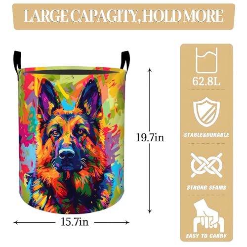 Abstract Colors German Shepherd Dog Laundry Basket, Dorm Nursery Foldable Laundry Hamper Organizer for Bathroom Decor, Toy Clothes Storage Box for Bedroom 19.7x15.7 Inch - style: German Shepherd37