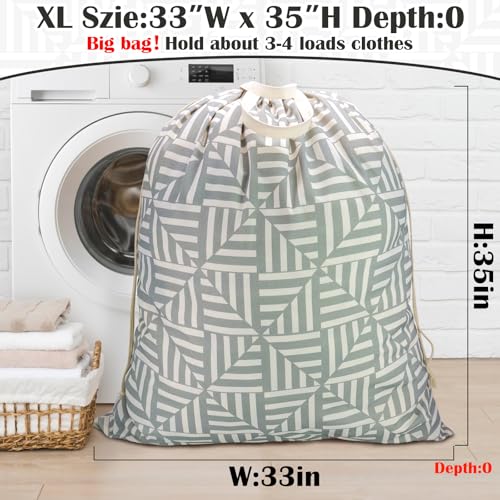 Canvas Laundry Bag with Handles & Drawstring, XL 33"Wx 35"H, Geometry Gray - color: Geometry Light Gray,1pc XL, size: XL 33"W x 35"H┃1 Pack