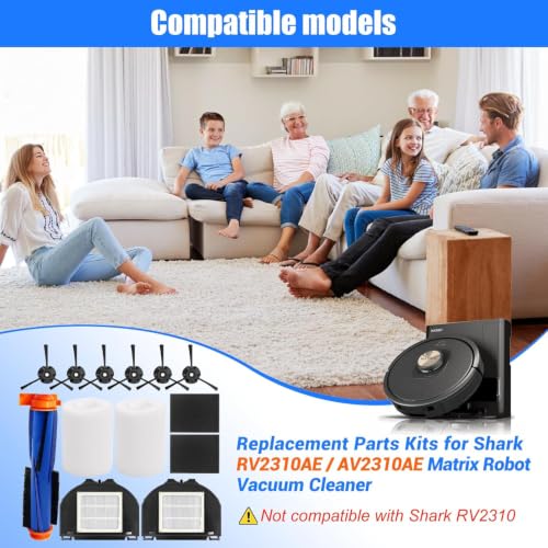 RV2310AE Replacement Parts for Shark AV2310AE/RV2320S/RV2300S/UR2350AE/UR2360S Matrix Robot Vacuum Cleaner,1 Main Brush Roller, 6 Side Brushes, 2 HEPA Filters, 2 Foam Filters(Not for RV2300/RV2310) - style: Ktis