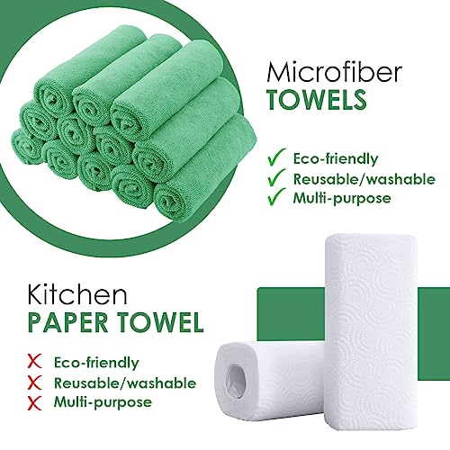Avalon Towels Microfiber Cleaning Cloths (Value Pack of 12) - Size 12 x 12 Inches, Highly Absorbent Cleaning Rags, Lint Free, Reusable and Washable, Microfiber Towels for Cars - color: Green, size: Pack of 12 - 12x12 Inches