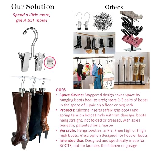 Boottique Boot Organizer: The Boot Rack Fits in Most Closets- Hangs, Holds, Shapes, & Protects Every Size and Style of Boots (6 Boot Hangers) (3 Silver Hangers Add-on) - color: Silver