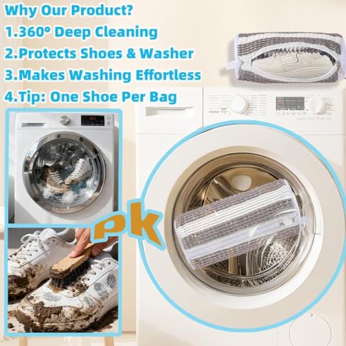 Shoe Washing Machine Bag 2pc Shoe Bags for Washing Machine Reusable Shoe Laundry Bags With Unique Self-locking Zipper Design for All Tennis Slippers Sneakers - color: Gray and White