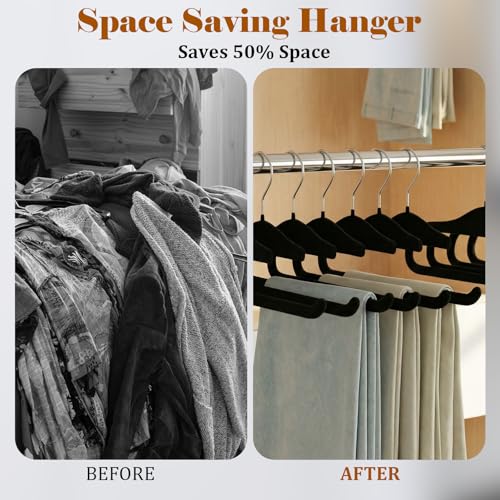Velvet Hangers Non Slip,40 Pack Space Saving Pants Hangers,Thin Space Saving Clothes Hanger for Closet, Durable Heavy Duty Hanger with 360 Swivel Hook for Pants Towel Jeans(Black) - color: Black, size: 40 Pack