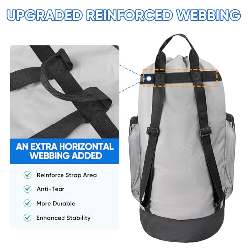 BALEINE 2PK 120L Laundry Bag Backpack, 900D Oxford Fabric Large Travel Laundry Bags with Shoulder Straps and 2 Mesh Pockets for College Dorm, Apartment, Laundromat (Gray, 120L) - color: Gray, size: 120L - 2PK