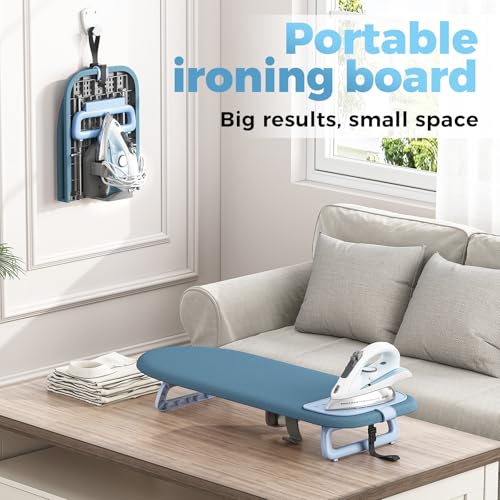 KINGBOARD Small Ironing Board with Iron Holder,Space Saving 12x32 Blue - color: Blue