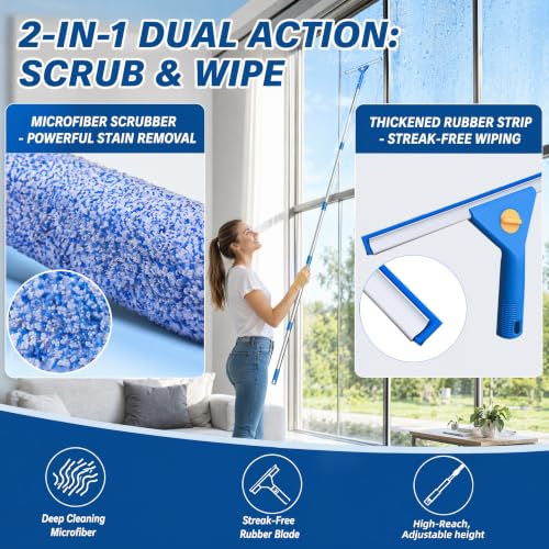 78'' Window Squeegee, 2 in 1 Outdoor Window Cleaning Tools - size: 15.74-78.74in