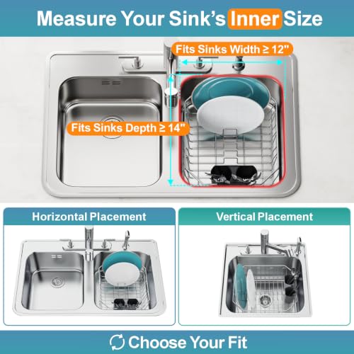 GSlife Small in Sink Dish Drying Rack, Stainless Steel, 13.4" x 11.6" - color: Silver Rack With Black Utensil Holder, size: Small - 13.4" x 11.6" x 5.3"