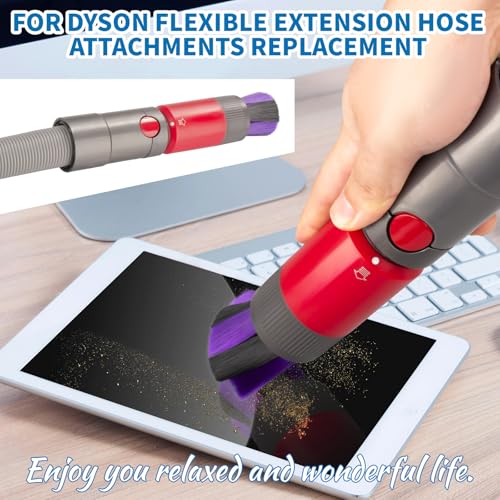 Traceless Dust Brush and Flexible Extension Hose Compatible for Dyson V7 V8 V10 V11 V15 Gen5 outsize Vacuum Cleaners, Self-Cleaning Soft Bristle Dust Brush Replacement Parts for Dyson Cordless Vacuum
