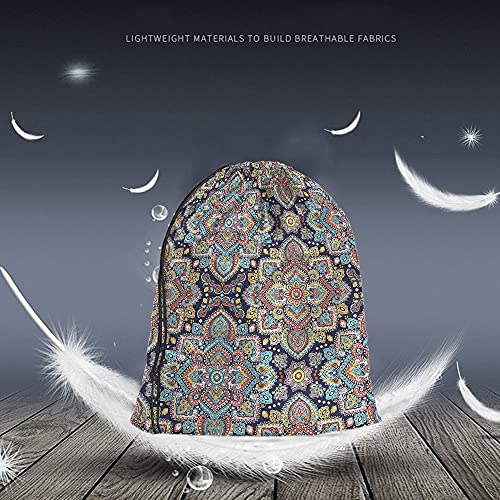 Retro Medallion Mandala Drawstring Backpack Bag - Art Ethnic Ornament Boho Bohemian Floral Paisley Sport Gym Sack String Yoga Bag for Men Women - color: Multi-a101