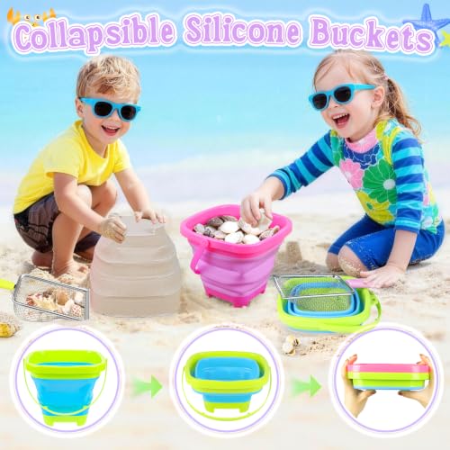 Meaicezli Beach Shelling Tools with Collapsible Buckets for Kids Age 4-12