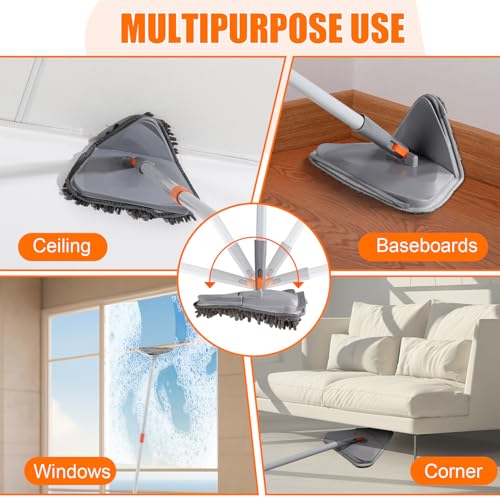 Wall Cleaner Mop with Long Handle 82 Inches, 3-in-1 Ceiling Cleaning Tool Duster Adjustable Length with Replacement Microfiber Chenille Pads (4 Pads)