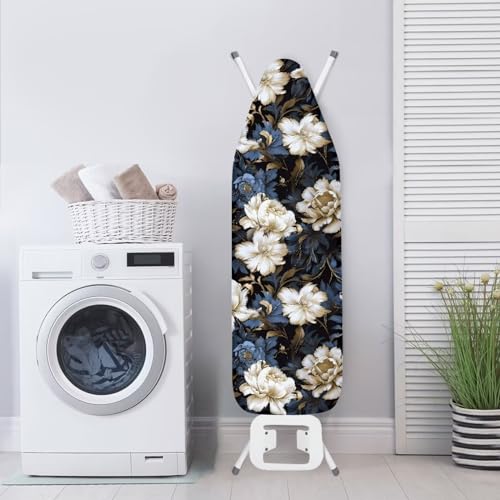 Flashideas Flower Print Ironing Board Cover with Elastic Edge Non Stick Scorch Stain Resistant Cover Heavy Duty Iron Pad Covers Standard Boards with Hook and Loop Fastener Strap - color: Flower Print 2