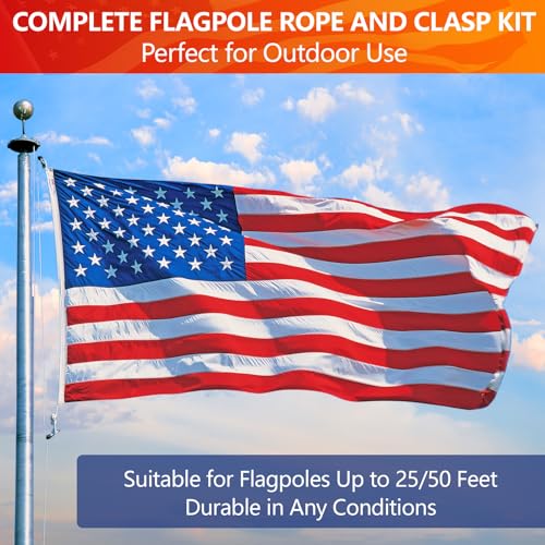 sprookber 100Ft Flagpole Rope Kit 5/16" Nylon Halyard with Swivel Snap Hook - color: Black, size: 100FT