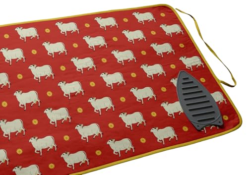 Magnetic Ironing Mat - Foldable Cotton Iron Mat with Fiber Pad & Silicone Iron Rest - Portable, Washable, Travel-Friendly Ironing Board Alternative for Tabletop, Washer, Dryer - Animal - color: D01-red