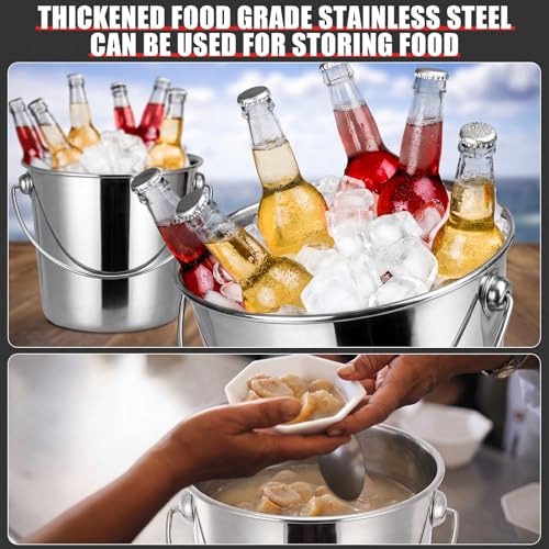 Hsei 2 Pcs Stainless Steel Bucket for Pet Cleaning, 1.3 Gallon Metal Bucket Water Pail with Handle for Fence Kennel Cage Garage Garden Workshop - size: 1.3 Gallon