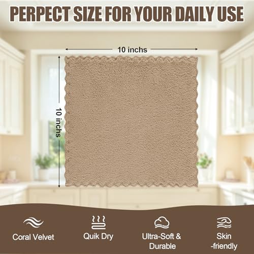 Kitinjoy 24 Pack Kitchen Cloths Dish Towels (10" x 10", Tan) - color: Tan, size: 10 X 10 inch- 24 Pack