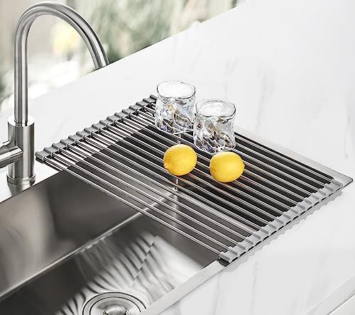 Tomorotec Roll Up Dish Drying Rack Over Sink, 304 Steel, 17.7x12.5, Grey - color: Gray, size: 17.7 x 12.5 in