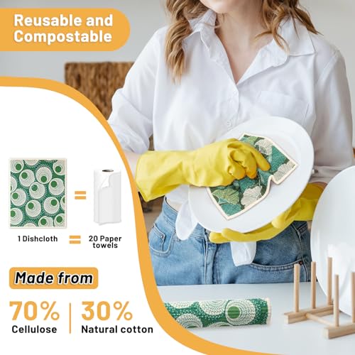 Lucomb 10 Pack Swedish Dishcloths for Kitchen, Reusable Cleaning Cloths Absorbent Non-Scratch Cellulose Sponge Cloths for Dishes Counters - color: 10 Pack-multiplants+ Clips