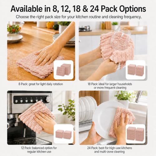 kimteny Microfiber Dish Cloths for Washing Dishes 12 Pack, Pink - color: Pink, size: 12 x 12 - 12 Pack