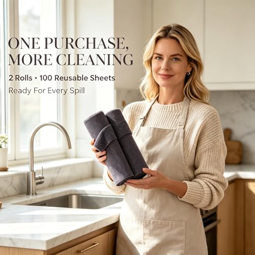 Jessy Home 2 Roll Reusable Paper Towels,100 Sheets Tear Away Microfiber Cleaning Cloth, Lint Free Cleaning Rags for Kitchen, Dishcloth,Household Cleaning Supplies - color: Dark Purple