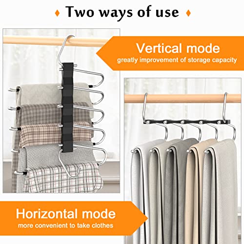 Loretoy 4 Pack Pants Hangers Space Saving, Anti-Slip Multi-Functional Pants Rack, Thickened Stainless Steel Tube, Two Hanging Modes Suitable for Jeans Trousers Skirts Scarf-Black - color: Black, size: 4 Pack