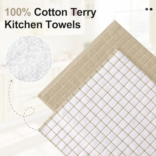 Homaxy Large Premium Cotton Kitchen Towels 16"x 28", 12 Pack, Tan - color: Tan, size: 16" X 28" - 12 Pack