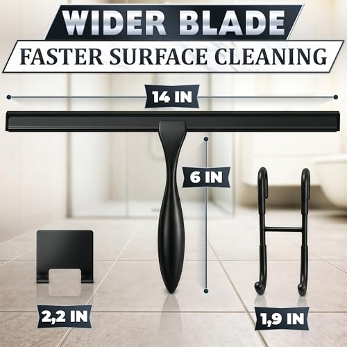 Black Squeegee for Shower Glass, 14" Silicone Blade, Stainless Steel - color: Black, size: 14 Inch