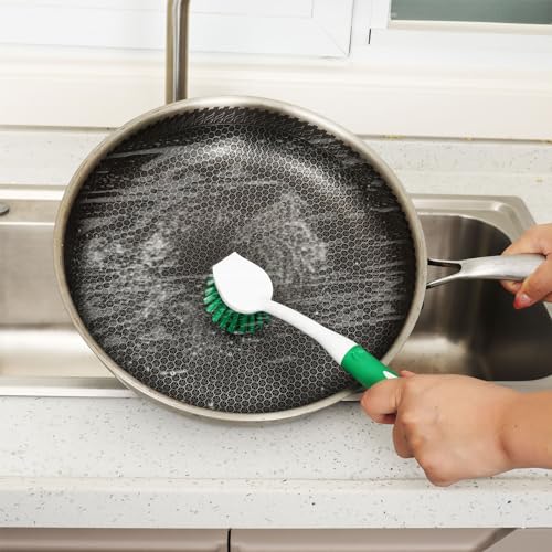 Dish Brush with Handle, 2 Pack Scrub Brushes, Green - color: Green
