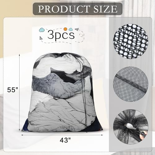 3 Pack Extra Large Mesh Laundry Bags 55" x 43" XL Mesh Laundry Bags