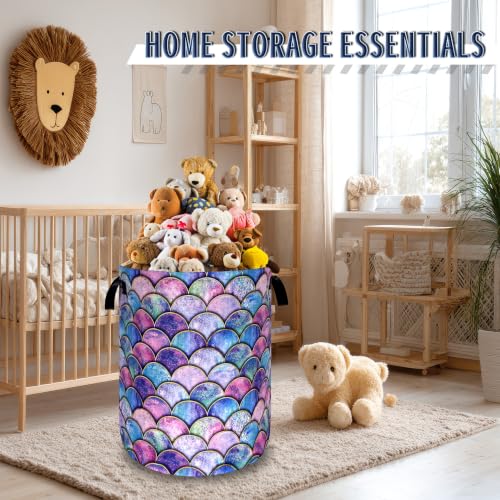Mermaid Scales Laundry Basket Oxford Cloth Foldable Hamper 18.9x16.5 Inch - color: Beautiful Mermaid Scales Printed