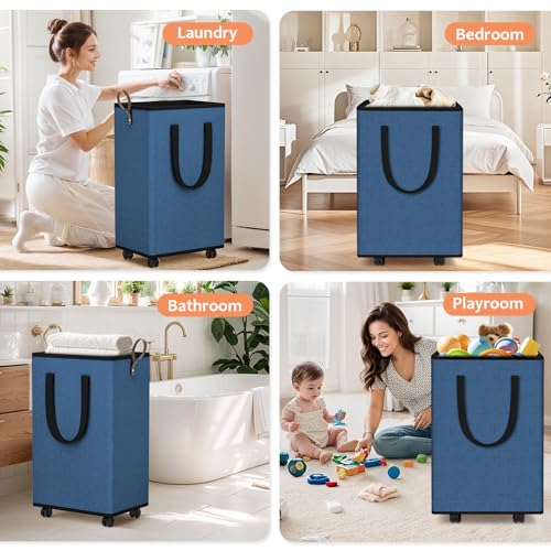 SpaceTrove Rolling Laundry Basket with Wheels, Laundry Hamper, 100L, Navy - color: Navy, size: 100L