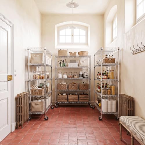 IZEUK Heavy Duty 5-Tier Metal Shelving Rack Rolling for Garage Storage - color: Chrome, size: 5 Tier, 17.7" D*47.2" W*72.4 " H