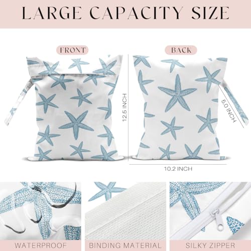 3 Pcs Wet Bag, Wet Dry Bag, Waterproof Bag, Small Laundry Bag, Wet Bag for Pool, Beach, Swimsuit, Makeup Bag, Diapers, Cruise Ship Essentials, Leaves Beach Accessories Travel for Women - color: 3PCS Starfish 2