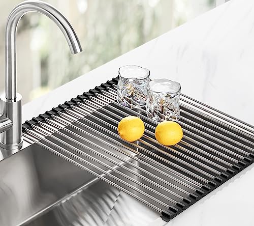 Tomorotec Roll Up Dish Drying Rack Over Sink, 304 Steel, 17.7x15.5, Black - color: Black, size: 17.7 x 15.5 in