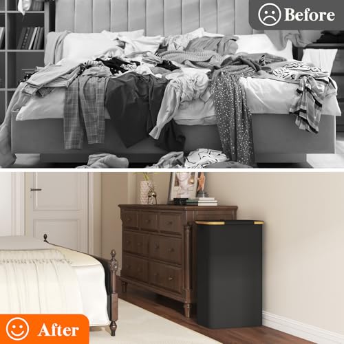 Lifewit 75L Slim Laundry Hamper with Lid and Removable Bag, Black - color: Black, size: 75L