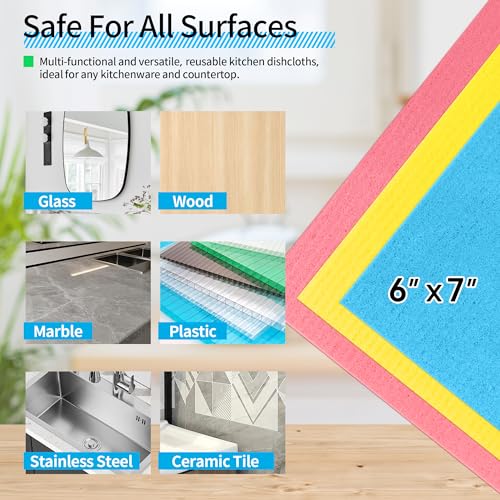 Swedish Dishcloths for Kitchen 10 Pack, Multicolor Dish Cloth, Absorbent Dish Towels for Kitchen, Multipurpose Cellulose Sponge Cloths, Reusable Paper Towels for Home & Kitchen - color: Blue, Yellow, Pink, size: 10 Pack