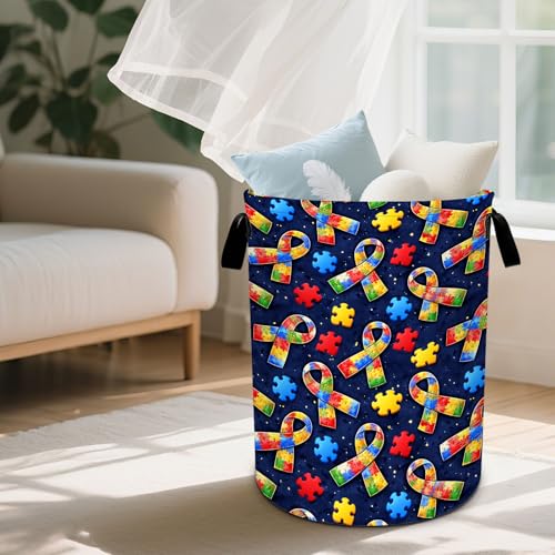 Autism Laundry Basket Waterproof Laundry Hamper Foldable Laundry Bag with Handles for Bedroom, Bathroom, Office, Clothes Storage - color: Autism