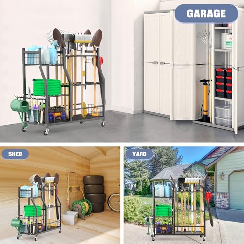 WALMANN Garden Tool Organizer with Wheels, Rakes/Shovels/Yard Tools Stand - style: Large-stand
