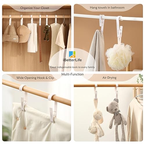 iBetterLife Laundry Hooks Hanging Clips - 4Pcs Heavy Duty Outdoor Clothes Pins, Closet Organizer Single Clip Hangers Clamps Socks Boot Bras Underwear Kids Towels for Bathroom Wardrobe Kitchen Office - color: Clear, 4 Pack, a Shaped Laundry Hooks Hanging C