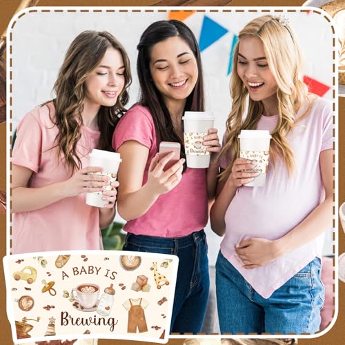 Jingmore 50 Pcs a Baby Is Brewing Coffee Cup Sleeves Disposable Sleeves Brewing Coffee Cups Paper Holder Baby Shower Party Decorations for Baby-shower Birthday Party Supplies - style: A Baby is Brewing
